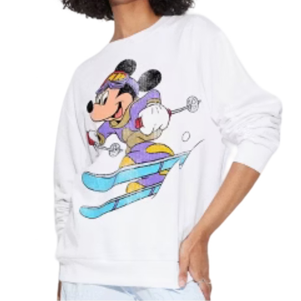 Disney Adult Sweatshirt Mickey Mouse Winter Snow Skiing Size Small NWT Gift